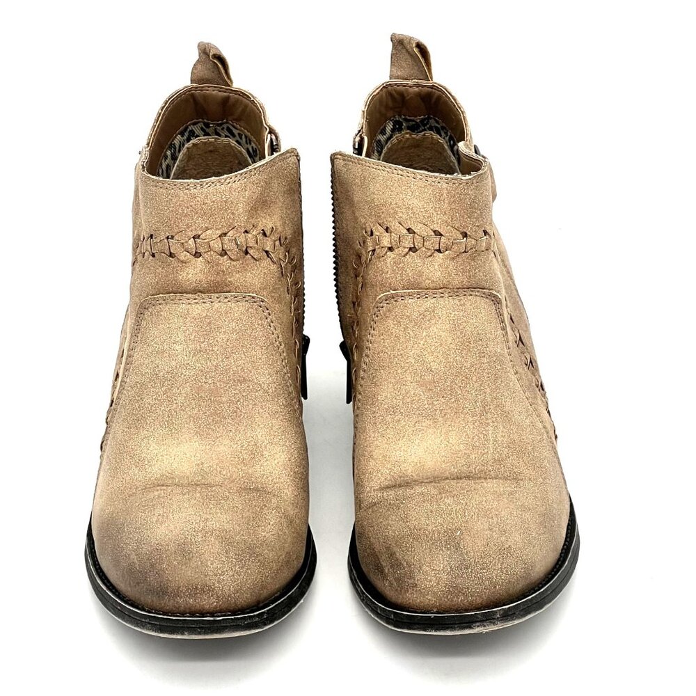 Billabong Womens Taupe Faux Suede Ankle Boots Size 9 Zipper Closure Braid Buckle - Picture 5 of 14